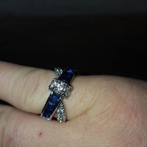 Stamped Sterling Silver and Black Sapphire Ring